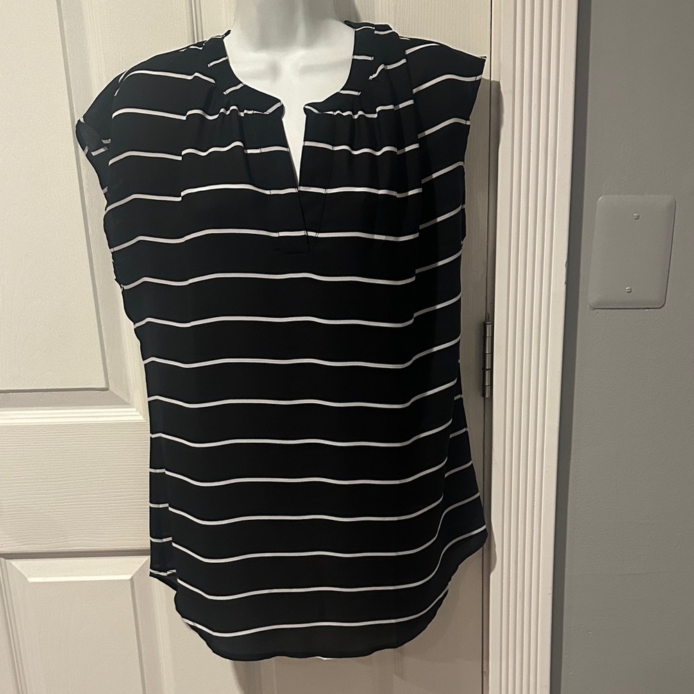 Roz & Ali Black and White Striped Blouse